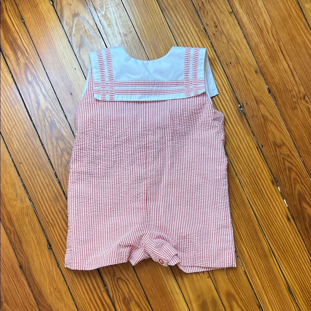 Beaufort Bonnet Red and White Striped Baby Romper - John John
